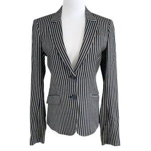 TIGER OF SWEDEN BLACK WHITE WOOL BLEND GEO STRIPED ODINA 3 PEAK LAPEL BLAZER - 4